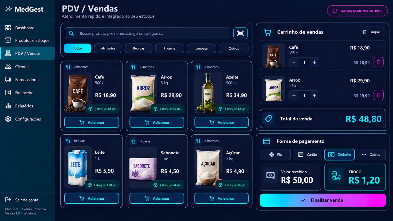 Arte demonstrativa da tela pdv do MedGest com dados fictícios